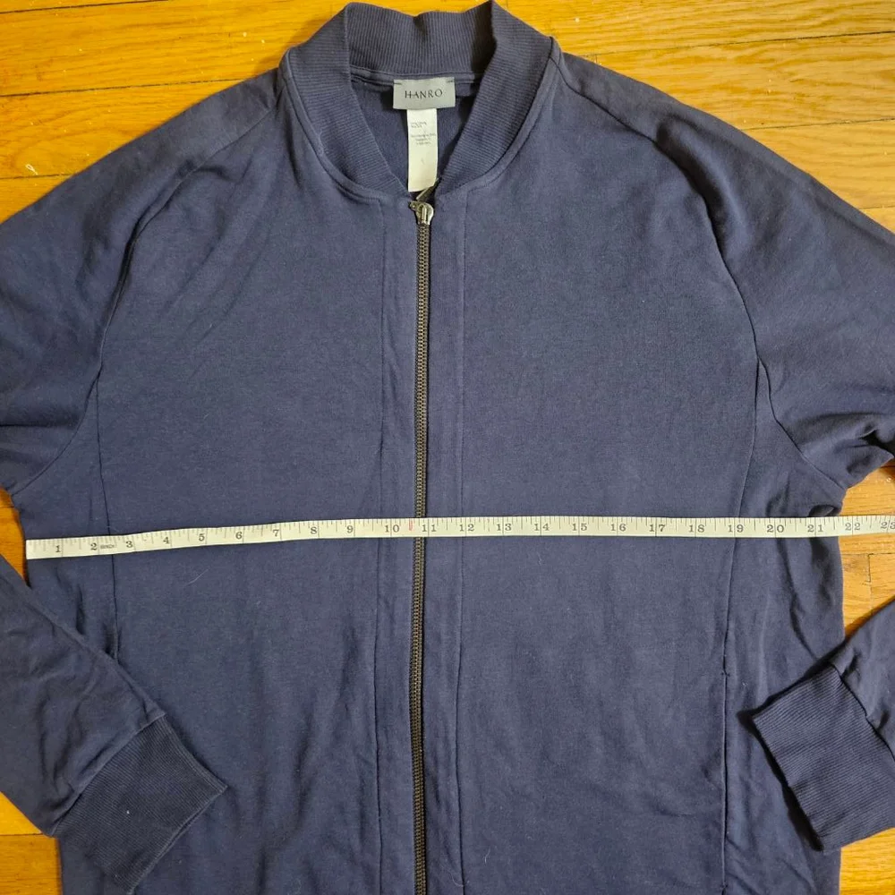 HANRO Mens Large Blue Ribbed Zip Up Sweatshirt